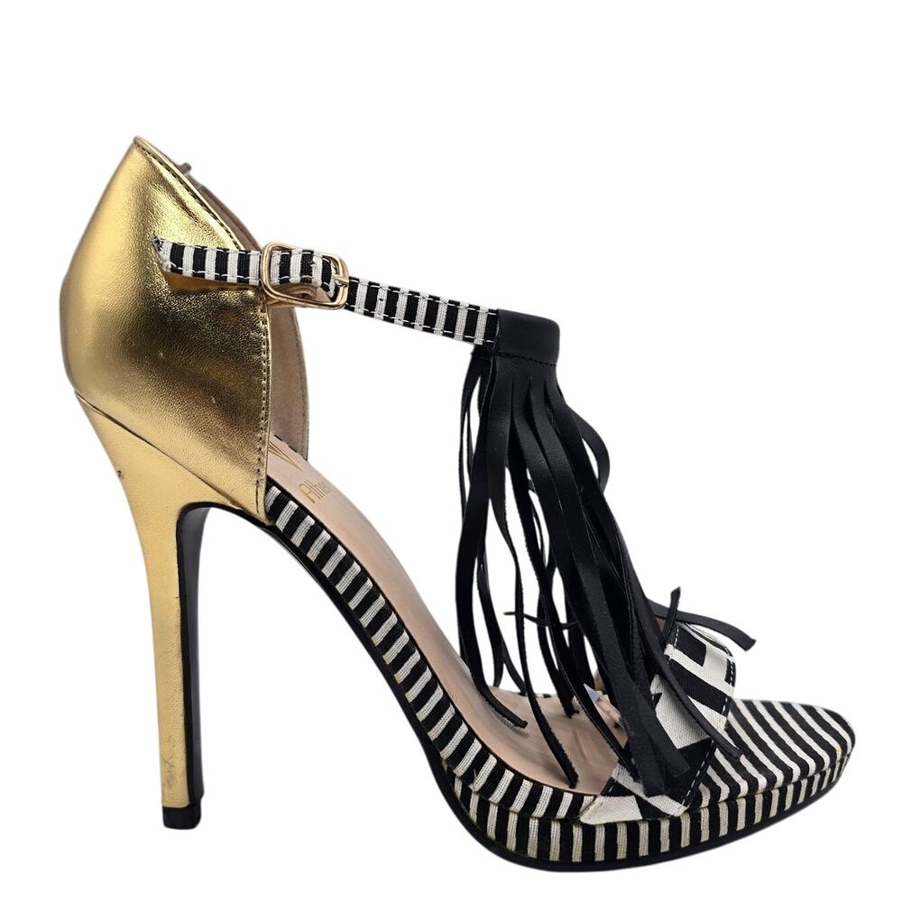 Athena High Heels Stiletto Melisa-1 Gold Ankle Strap Tassel Sandals Women's 9